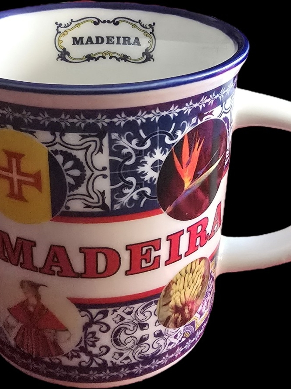 Madeira Souvenir Ceramic Mug - Blue, White, Red